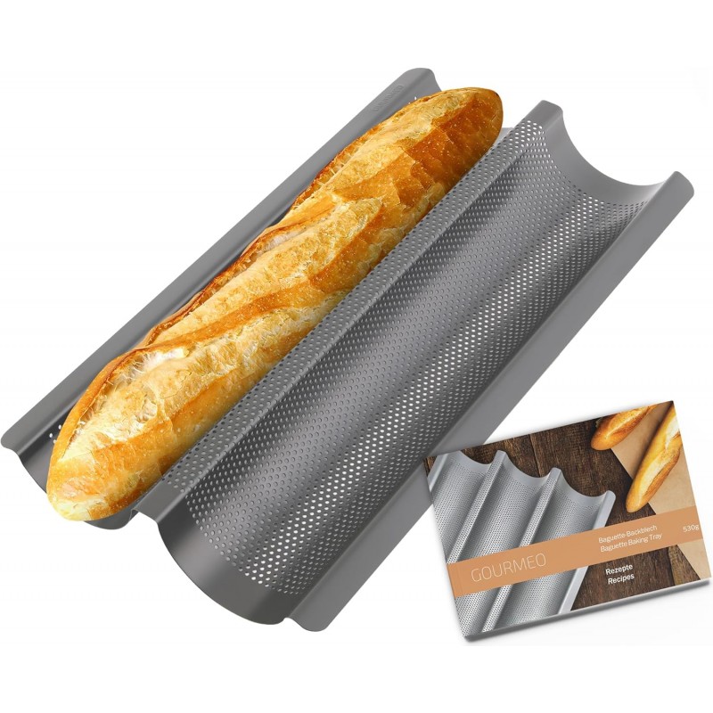 Non-Stick Baguette Baking Pan - French Bread Loaf Tray for 2 Perfectly Baked Baguettes - Perforated Anthracite Baguette Bake Pan for Baking Supplies