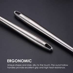 304 Stainless Steel Kitchen Utensils Set - 17” All Metal Cooking Tools, 6-Pcs Extra Long Handle Utensils with Spatula, Soup Ladle, Skimmer Spoon, Slotted Spatula Turner, Spaghetti Server, Solid Spoon