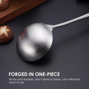 304 Stainless Steel Kitchen Utensils Set - 17” All Metal Cooking Tools, 6-Pcs Extra Long Handle Utensils with Spatula, Soup Ladle, Skimmer Spoon, Slotted Spatula Turner, Spaghetti Server, Solid Spoon