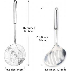 Multi Kitchen Utensil Stainless Steel Cooking Skimmer Slotted Fish Turner Spatula Spoon Colander Drain Water Filter Spoon Ladle Spider Strainer Skimmer Ladle for Cooking &Frying (2pcs)