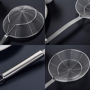 Multi Kitchen Utensil Stainless Steel Cooking Skimmer Slotted Fish Turner Spatula Spoon Colander Drain Water Filter Spoon Ladle Spider Strainer Skimmer Ladle for Cooking &Frying (2pcs)