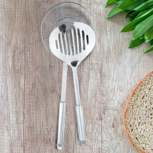 Multi Kitchen Utensil Stainless Steel Cooking Skimmer Slotted Fish Turner Spatula Spoon Colander Drain Water Filter Spoon Ladle Spider Strainer Skimmer Ladle for Cooking &Frying (2pcs)