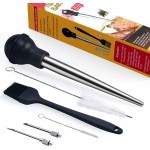Turkey Baster, Stainless Steel Baster for Cooking with Marinade Injectors Syringe, Basting Brush, Thick Cleaning Brush & Thin Cleaning Brush