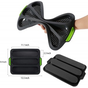 Silicone Baguette Pan Non-stick French Bread Baking Mould, 3 Wave Loaves Loaf Bake Mold Toast Cooking Bakers Roll Pan Sandwich Mold French Baguette Bread(Grey B)
