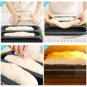 Silicone Baguette Pan Non-stick French Bread Baking Mould, 3 Wave Loaves Loaf Bake Mold Toast Cooking Bakers Roll Pan Sandwich Mold French Baguette Bread(Grey B)