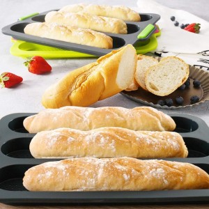 Silicone Baguette Pan Non-stick French Bread Baking Mould, 3 Wave Loaves Loaf Bake Mold Toast Cooking Bakers Roll Pan Sandwich Mold French Baguette Bread(Grey B)
