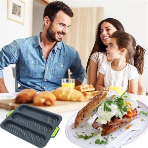 Silicone Baguette Pan Non-stick French Bread Baking Mould, 3 Wave Loaves Loaf Bake Mold Toast Cooking Bakers Roll Pan Sandwich Mold French Baguette Bread(Grey B)