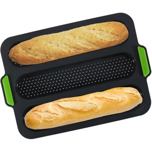 Silicone Baguette Pan Non-stick French Bread Baking Mould, 3 Wave Loaves Loaf Bake Mold Toast Cooking Bakers Roll Pan Sandwich Mold French Baguette Bread(Grey B)