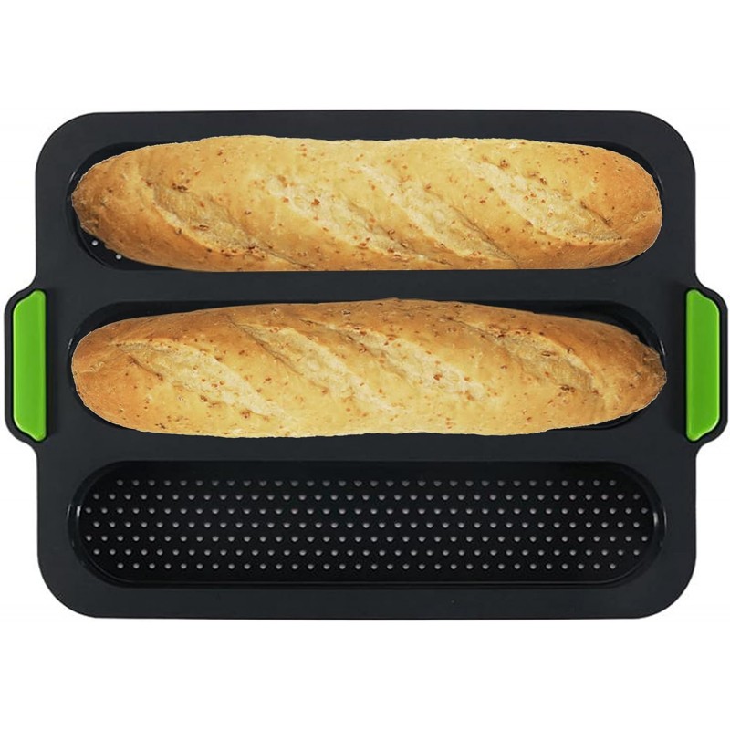 Silicone Baguette Pan Non-stick French Bread Baking Mould, 3 Wave Loaves Loaf Bake Mold Toast Cooking Bakers Roll Pan Sandwich Mold French Baguette Bread(Grey B)