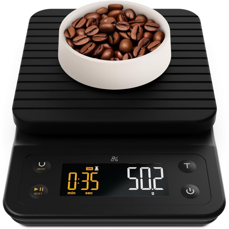 Greater Goods Coffee Scale with Timer – 0.1g Precision Digital Coffee & Espresso Scale for Pour-Over, Coffee Bean Weighing, Barista Brewing, Waterproof Cover, 3kg Capacity (Onyx Black)