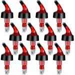 Automatic Measured Bottle Pourer - Quick Shot Spirit Liquor Pour Spouts with Dust Caps for Wine Cocktail Beverages - Ideal Home Bar Tools 1.5 oz / 45ml (Red, 12 Pack)