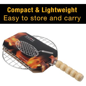 Stainless Steel Multi-Functional Wire Steaming Cooling and Baking Barbecue Rack Round Wire Roaster Rack/Papad Jali/Roti Grill Round Shape with Wooden Handle