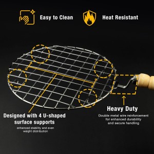 Stainless Steel Multi-Functional Wire Steaming Cooling and Baking Barbecue Rack Round Wire Roaster Rack/Papad Jali/Roti Grill Round Shape with Wooden Handle