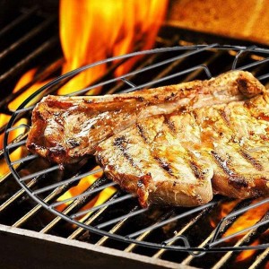 Stainless Steel Multi-Functional Wire Steaming Cooling and Baking Barbecue Rack Round Wire Roaster Rack/Papad Jali/Roti Grill Round Shape with Wooden Handle