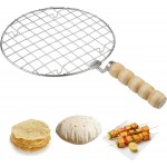 Stainless Steel Multi-Functional Wire Steaming Cooling and Baking Barbecue Rack Round Wire Roaster Rack/Papad Jali/Roti Grill Round Shape with Wooden Handle