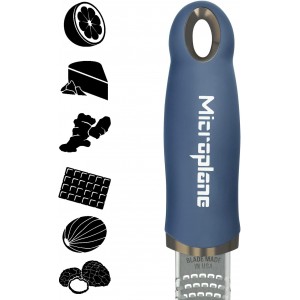 Microplane Premium Zester Grater in Denim Blue | Lemon Zester tool, Hard Cheese & Vegetable Grater | For Citrus, Parmesan Cheese, Garlic, Ginger, Nutmeg | Fine Stainless Steel Blade, Made in USA