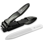 Nail Clippers with Catcher, No Splash Fingernail Toenail Clippers with Sharp Curved Blade and Glass Nail File, Wide Jaw Opening Stainless Steel Nail Cutter Trimmer for Seniors Adult Men Women