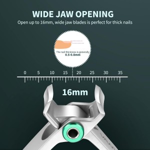 Nail Clippers for Thick Nails, 16mm Wide Jaw Opening Oversized Toenail Clippers Cutter with Sharp Curved Blade and Nail File, Heavy Duty Stainless Steel Fingernail Clippers for Seniors Elderly