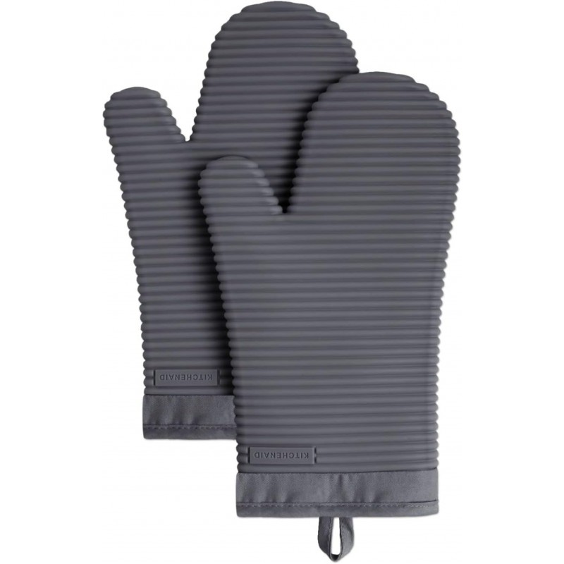 KITCHENAID Ribbed Soft Silicone Oven Mitt 2-Pack Set, 7.5