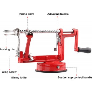 Apple Peeler Corer, Long lasting Chrome Cast Magnesium Alloy Apple Peeler Slicer Corer with Stainless Steel Blades and Powerful Suction Base for Apples and Potato(Red)