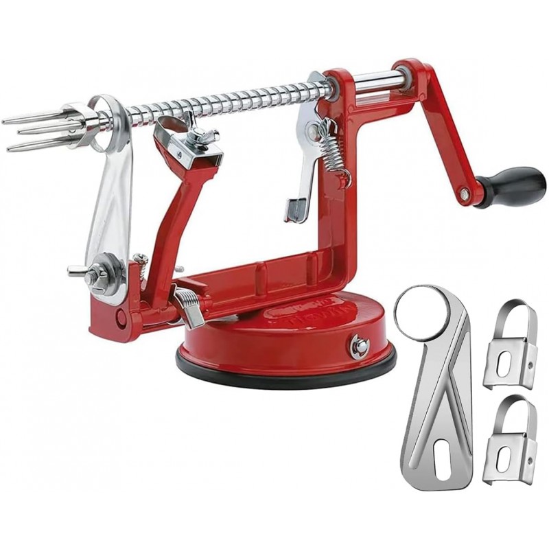 Apple Peeler Corer, Long lasting Chrome Cast Magnesium Alloy Apple Peeler Slicer Corer with Stainless Steel Blades and Powerful Suction Base for Apples and Potato(Red)