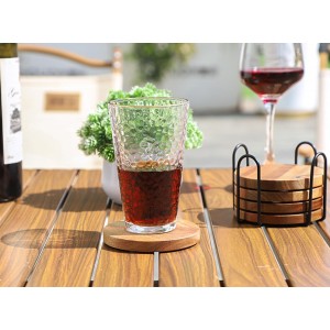 Wood Coasters for Drinks Tabletop Protection with Holder Set of 6, Acacia Wooden Coaster for Coffee Table Dining Table Round with Non-Slip Pad Cup Coaster for Home Christmas Decor 4 Inch