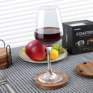 Wood Coasters for Drinks Tabletop Protection with Holder Set of 6, Acacia Wooden Coaster for Coffee Table Dining Table Round with Non-Slip Pad Cup Coaster for Home Christmas Decor 4 Inch