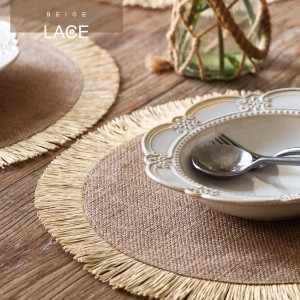 FunWheat Burlap Round Braided Placemats Set of 12 for Dining Tables 15 Inch Heat Resistant Jute Table Mats Farmhouse Woven Fabric Natural Place mats for Fall Decorations Indoor Outdoor(Beige)