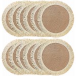 FunWheat Burlap Round Braided Placemats Set of 12 for Dining Tables 15 Inch Heat Resistant Jute Table Mats Farmhouse Woven Fabric Natural Place mats for Fall Decorations Indoor Outdoor(Beige)