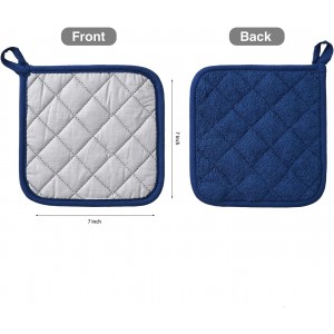 Kitchen Pot Holders Set Heat Resistant Pure Cotton Potholders Kit Trivets Large Coasters Hot Pads Terry Pot Holders for Everyday Cooking and Baking by 7 x 7 Inch Set of 6 Dark Blue
