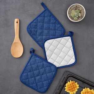 Kitchen Pot Holders Set Heat Resistant Pure Cotton Potholders Kit Trivets Large Coasters Hot Pads Terry Pot Holders for Everyday Cooking and Baking by 7 x 7 Inch Set of 6 Dark Blue