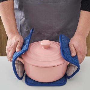 Kitchen Pot Holders Set Heat Resistant Pure Cotton Potholders Kit Trivets Large Coasters Hot Pads Terry Pot Holders for Everyday Cooking and Baking by 7 x 7 Inch Set of 6 Dark Blue