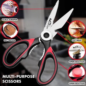 Magnificent Latest Heavy Duty Sharp Kitchen Scissors with Safety Cover and Gift, Multi-Function Kitchen Tool, Utility Kitchen Scissor, Shears for Poultry Fish Meat Vegetables Bone BBQ Nuts (RED)