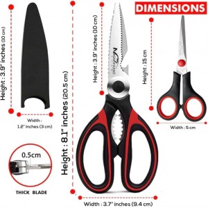 Magnificent Latest Heavy Duty Sharp Kitchen Scissors with Safety Cover and Gift, Multi-Function Kitchen Tool, Utility Kitchen Scissor, Shears for Poultry Fish Meat Vegetables Bone BBQ Nuts (RED)