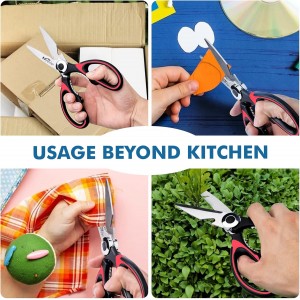 Magnificent Latest Heavy Duty Sharp Kitchen Scissors with Safety Cover and Gift, Multi-Function Kitchen Tool, Utility Kitchen Scissor, Shears for Poultry Fish Meat Vegetables Bone BBQ Nuts (RED)