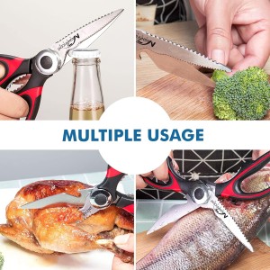 Magnificent Latest Heavy Duty Sharp Kitchen Scissors with Safety Cover and Gift, Multi-Function Kitchen Tool, Utility Kitchen Scissor, Shears for Poultry Fish Meat Vegetables Bone BBQ Nuts (RED)