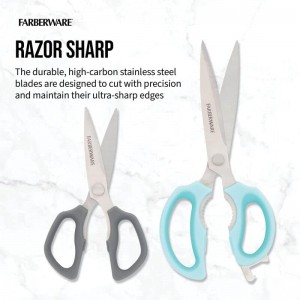 Farberware Comfort Grip Kitchen Scissors, 2 Pack, Aqua and Gray