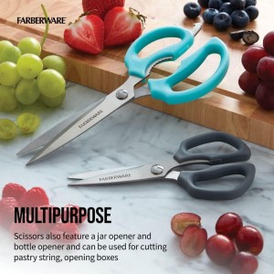 Farberware Comfort Grip Kitchen Scissors, 2 Pack, Aqua and Gray
