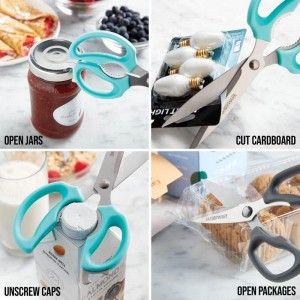 Farberware Comfort Grip Kitchen Scissors, 2 Pack, Aqua and Gray