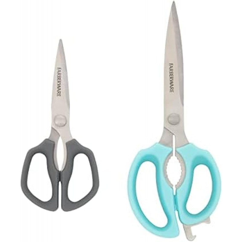 Farberware Comfort Grip Kitchen Scissors, 2 Pack, Aqua and Gray