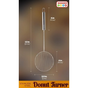 The Kosher Cook Donut Turner Oil Skimmer Spoon, Stainless Steel Slotted Spoon, Large Food Grade Spider Strainer for Draining and Frying