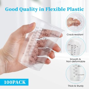 100 PACK Plastic Measuring Cups, 10 oz Disposable Mixing Cups with 100 Wooden Mixing Sticks, Can Be Used for Epoxy Resin, Liquid Measuring, Paint, Cooking and Baking