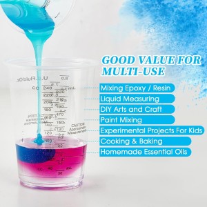 100 PACK Plastic Measuring Cups, 10 oz Disposable Mixing Cups with 100 Wooden Mixing Sticks, Can Be Used for Epoxy Resin, Liquid Measuring, Paint, Cooking and Baking