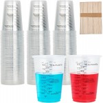 100 PACK Plastic Measuring Cups, 10 oz Disposable Mixing Cups with 100 Wooden Mixing Sticks, Can Be Used for Epoxy Resin, Liquid Measuring, Paint, Cooking and Baking