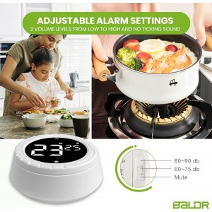 BALDR Digital Kitchen Timer with Rotating Desk Display, Strong Magnet, Count Up/Down & Beeping Alerts - Productivity Timer & Magnetic Timers for Classroom and Kitchen (White)