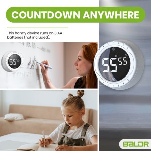 BALDR Digital Kitchen Timer with Rotating Desk Display, Strong Magnet, Count Up/Down & Beeping Alerts - Productivity Timer & Magnetic Timers for Classroom and Kitchen (White)