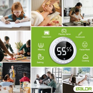 BALDR Digital Kitchen Timer with Rotating Desk Display, Strong Magnet, Count Up/Down & Beeping Alerts - Productivity Timer & Magnetic Timers for Classroom and Kitchen (White)