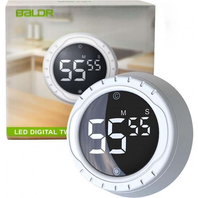 BALDR Digital Kitchen Timer with Rotating Desk Display, Strong Magnet, Count Up/Down & Beeping Alerts - Productivity Timer & Magnetic Timers for Classroom and Kitchen (White)