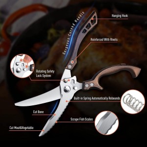 Poultry Shears, Heavy Duty Kitchen Shears with Serrated Edge, No Rust Spring Loaded, Multipurpose Stainless Steel Kitchen Scissors for Chicken, Bone, Meat, Turkey, Fish Thanksgiving Christmas Gifts
