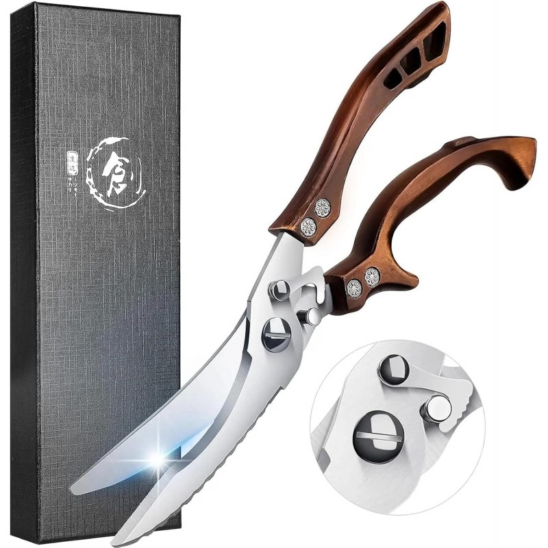Poultry Shears, Heavy Duty Kitchen Shears with Serrated Edge, No Rust Spring Loaded, Multipurpose Stainless Steel Kitchen Scissors for Chicken, Bone, Meat, Turkey, Fish Thanksgiving Christmas Gifts